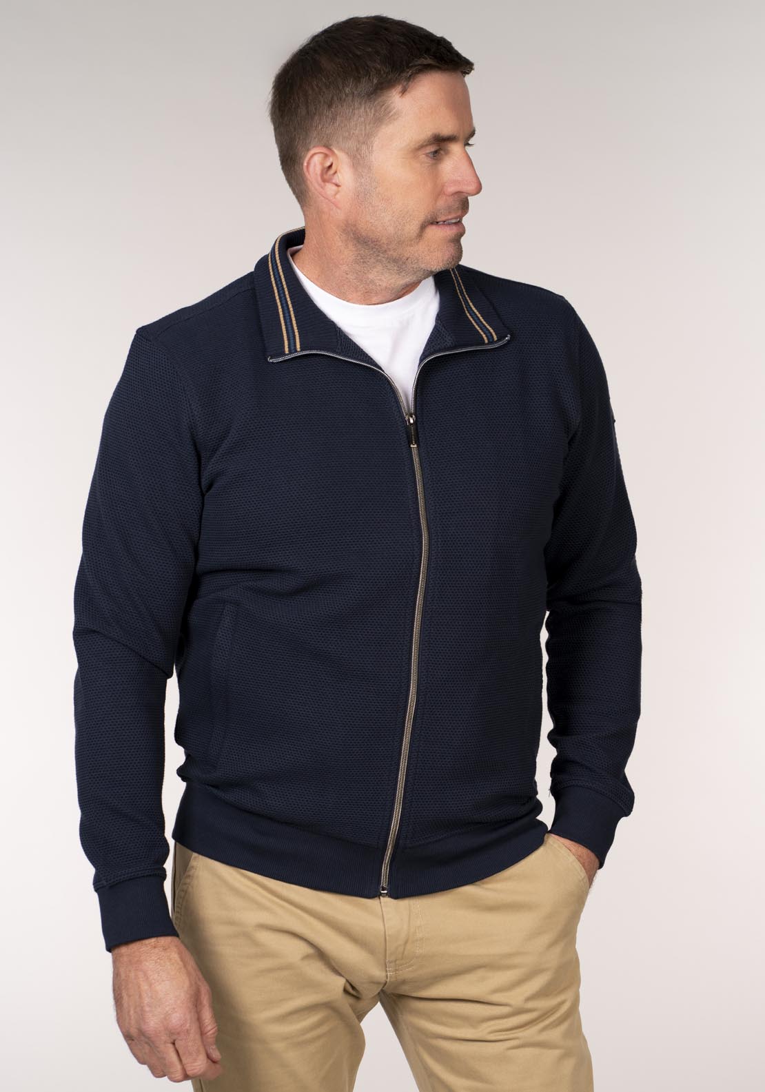 Chris Cayne Full Zip Sweater With Chest Pocket - Blue 1 Shaws Department Stores