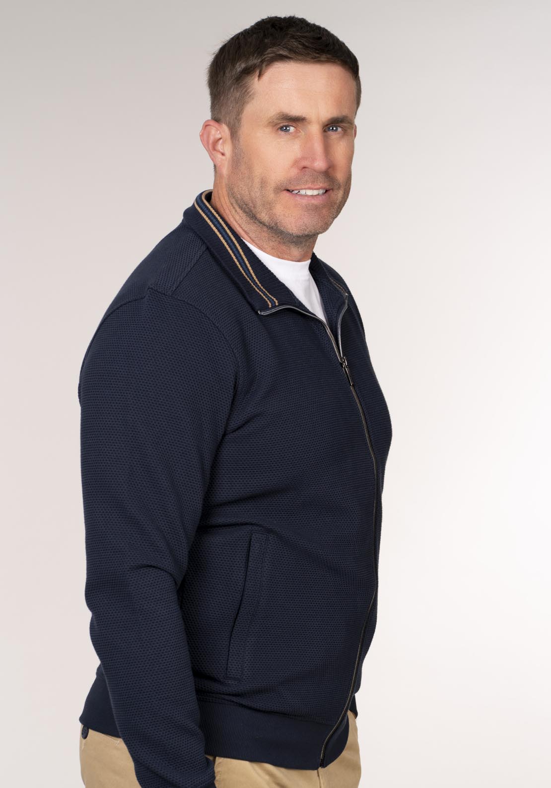 Chris Cayne Full Zip Sweater With Chest Pocket - Blue 3 Shaws Department Stores