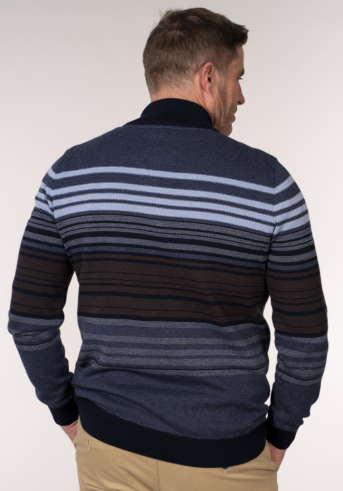 Chris Cayne 1/4 Zip Striped Knit Pullover - Multicolour 2 Shaws Department Stores