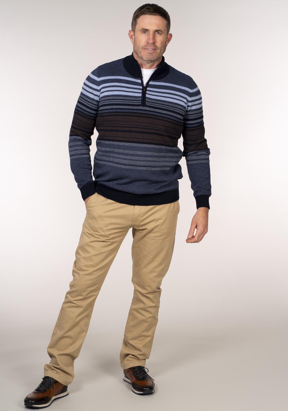 Chris Cayne 1/4 Zip Striped Knit Pullover - Multicolour 5 Shaws Department Stores