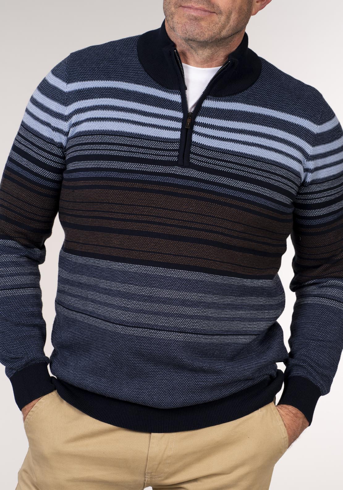 Chris Cayne 1/4 Zip Striped Knit Pullover - Multicolour 4 Shaws Department Stores
