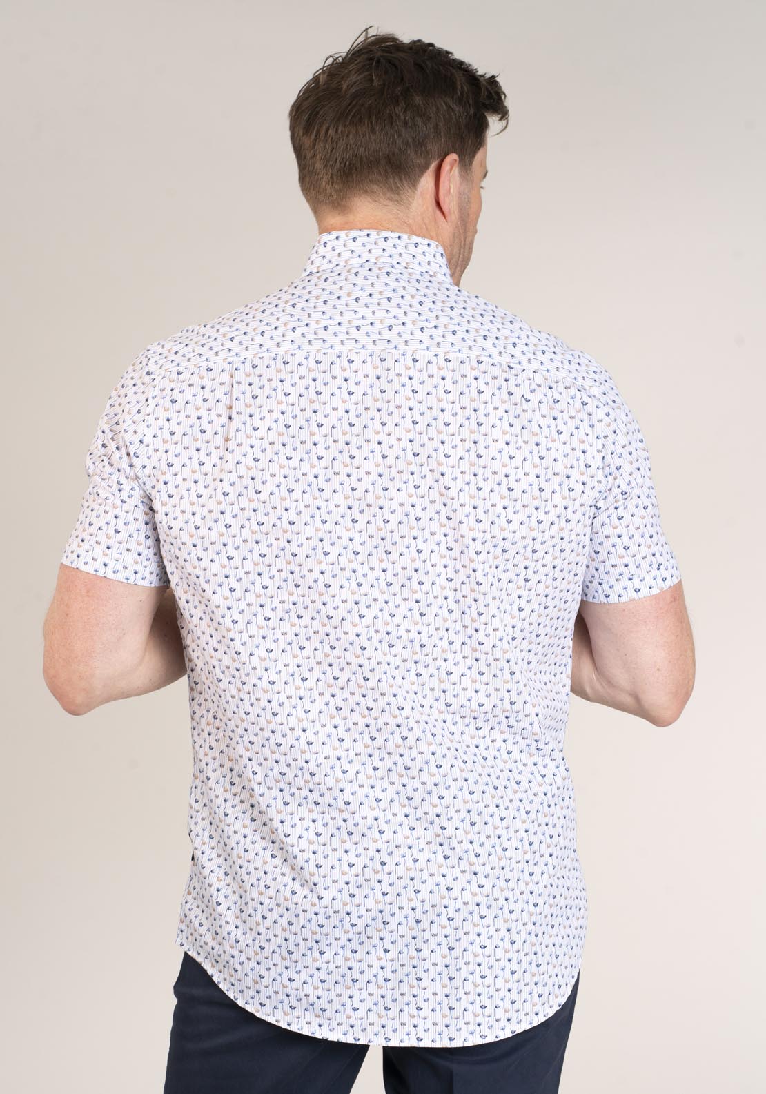Chris Cayne Short Sleeve Print Shirt - Beige 2 Shaws Department Stores