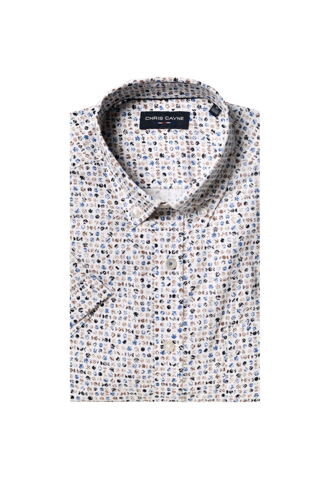 Chris Cayne Short Sleeve Print Shirt - Beige 1 Shaws Department Stores