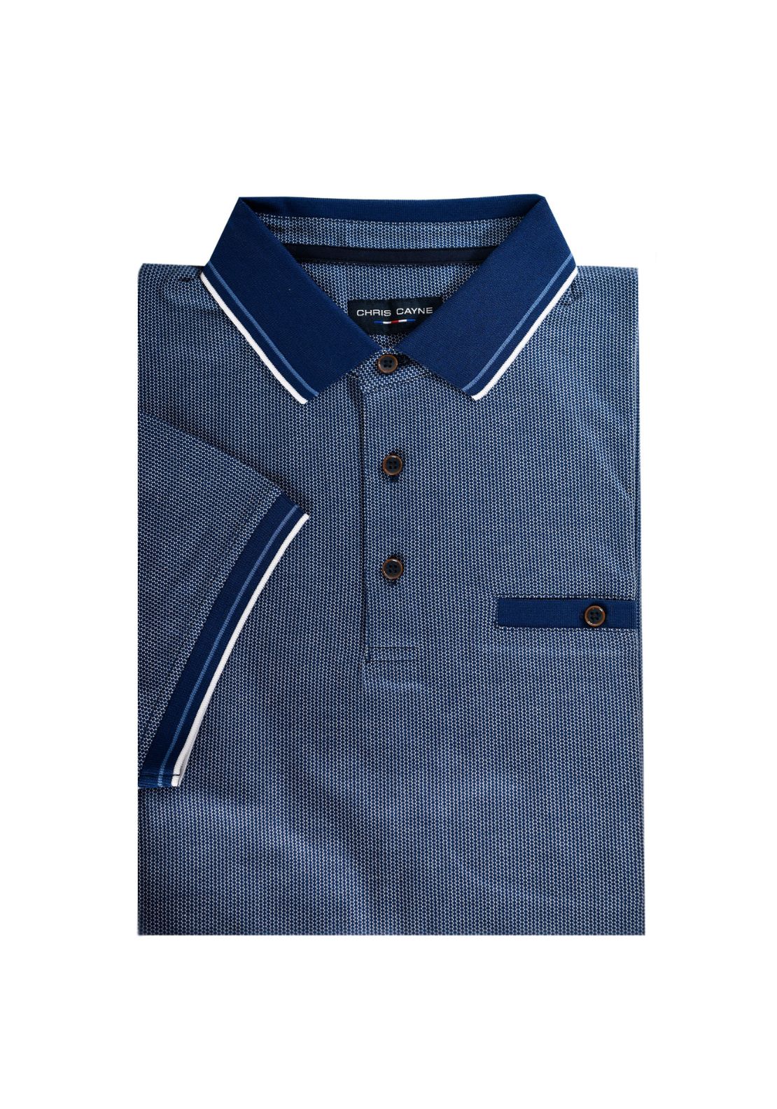 Chris Cayne Short Sleeve Jaquard Polo - Blue 1 Shaws Department Stores