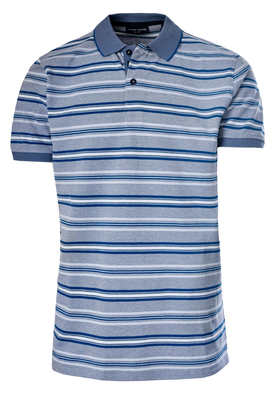 Chris Cayne Short Sleeve Stripe Polo - Blue 1 Shaws Department Stores
