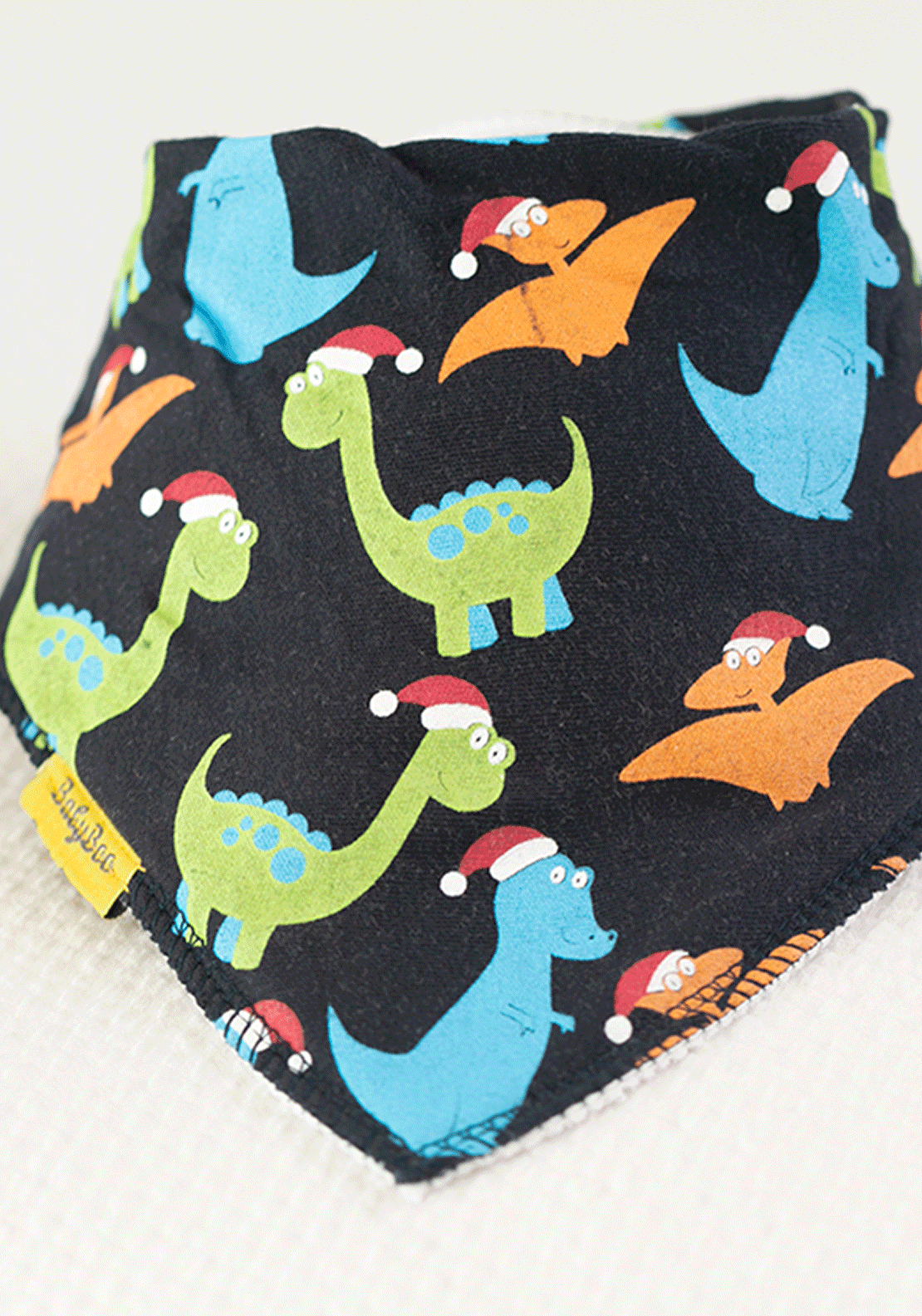 Babyboo Christmas Dinos Organic Cotton DribbleBoo Bandana Bib - Blue 2 Shaws Department Stores
