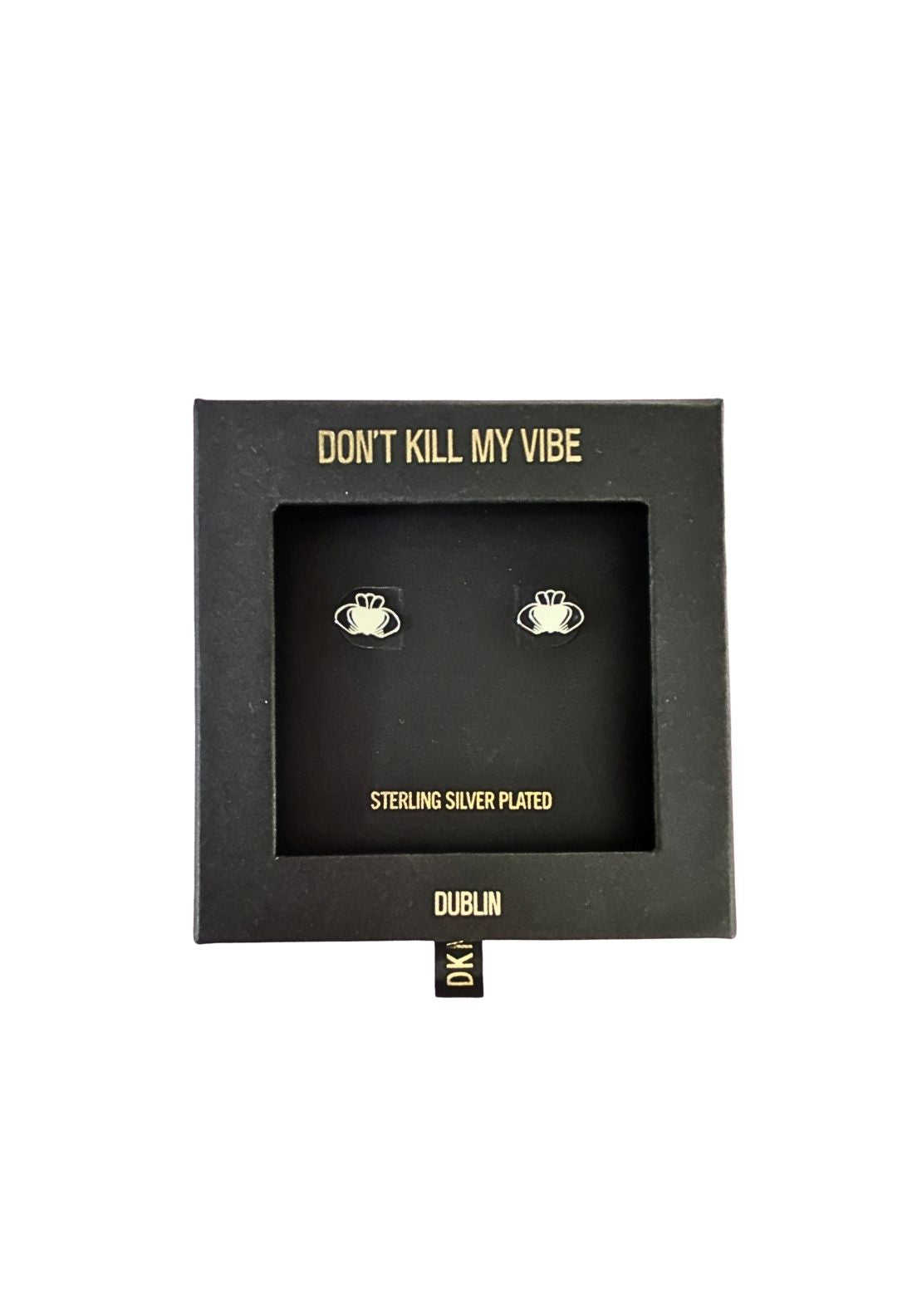 Don’t Kill My Vibe Heart Strong Beag Claddagh Stud Earrings - Silver 2 Shaws Department Stores