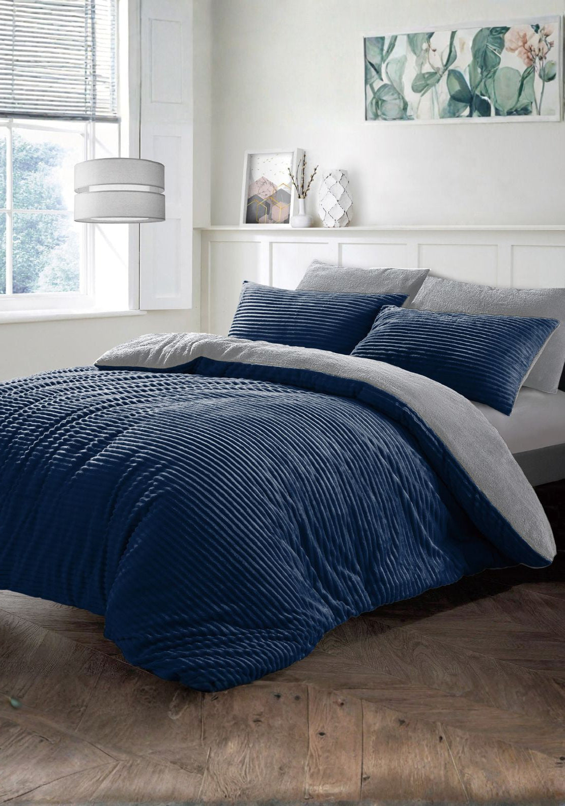 The Home Collection Plush Soft Cord Teddy Duvet Set - Navy 1 Shaws Department Stores