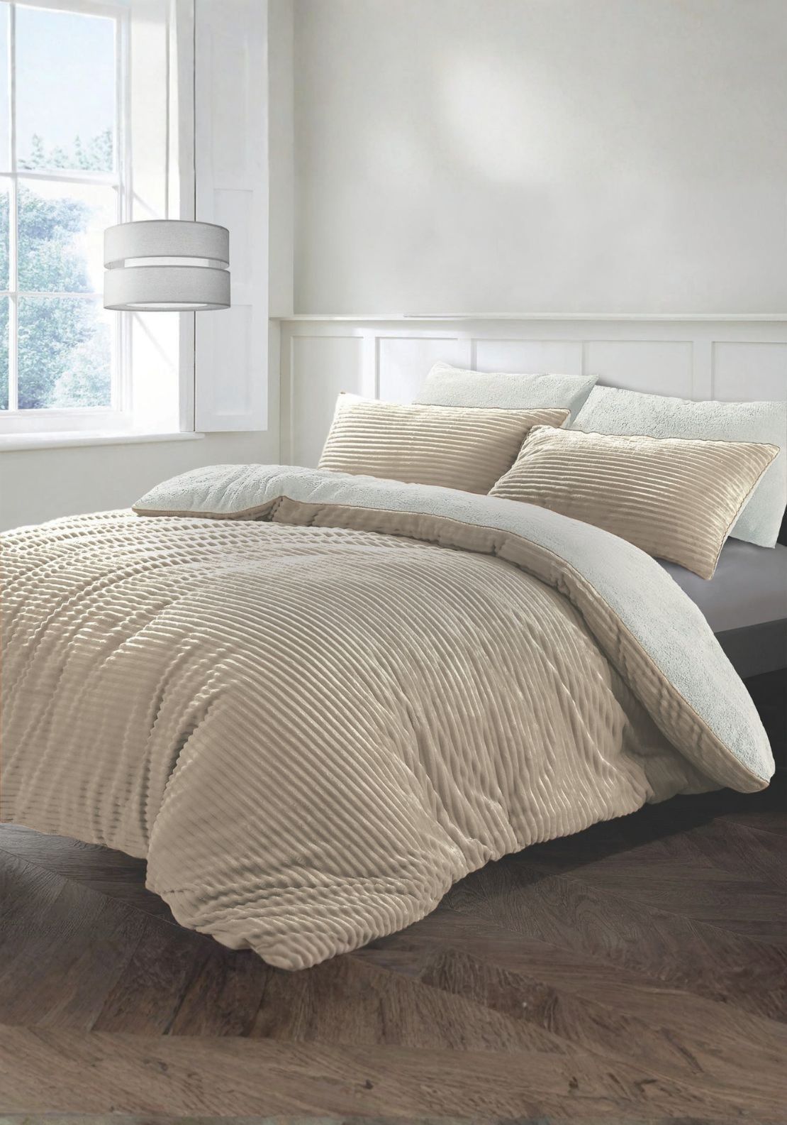 The Home Collection Plush Soft Cord Teddy Duvet Set - Taupe 1 Shaws Department Stores