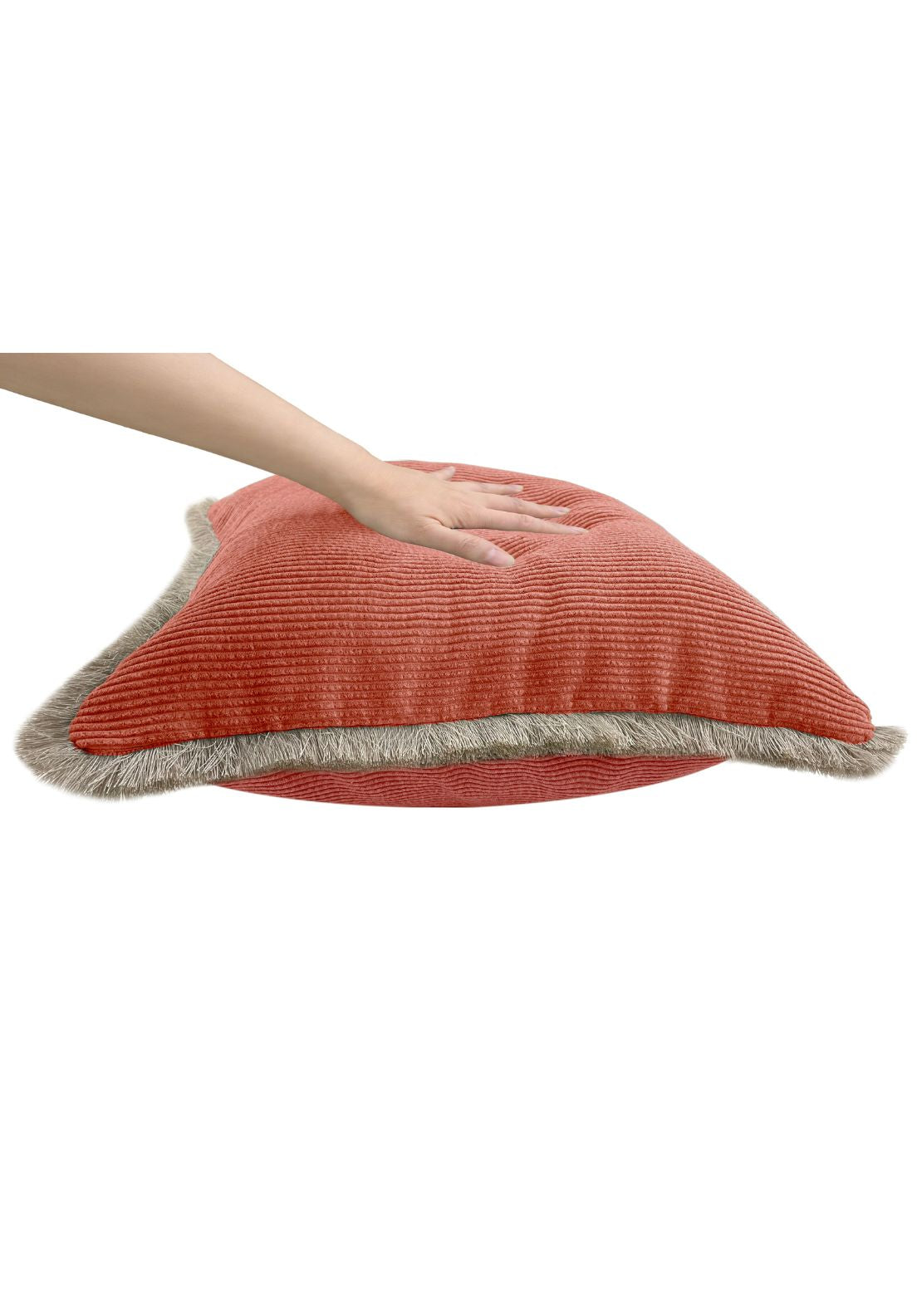 The Home Collection Textured Ribbed Cushion With Fringed Edge - Rust 2 Shaws Department Stores