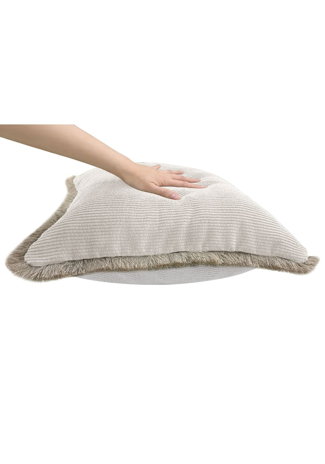 The Home Collection Textured Ribbed Cushion With Fringed Edge - Nude 2 Shaws Department Stores