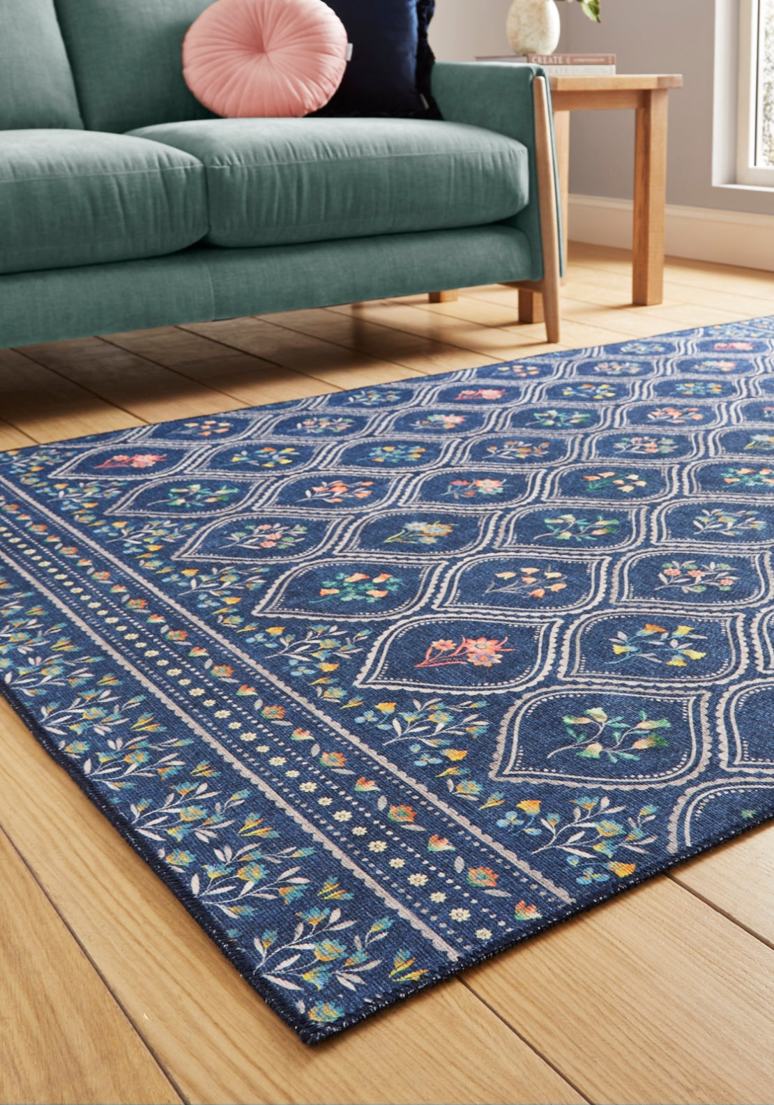 Catherine Lansfield Cameo Floral Rug - Navy 3 Shaws Department Stores