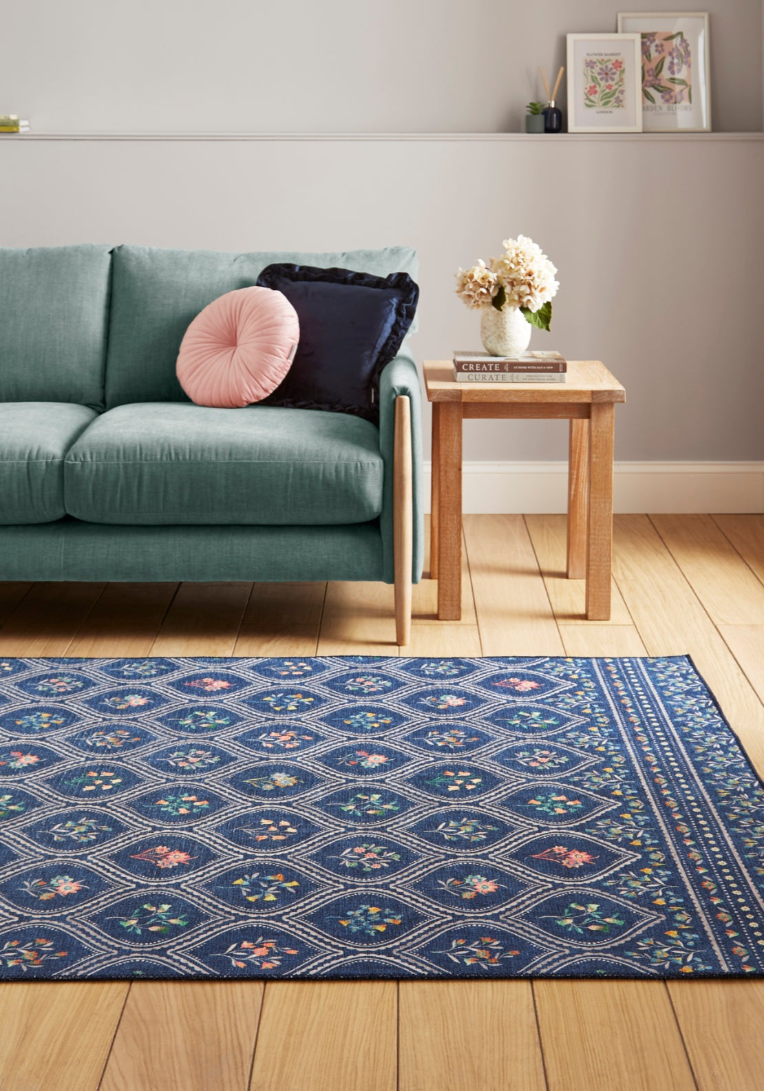 Catherine Lansfield Cameo Floral Rug - Navy 2 Shaws Department Stores