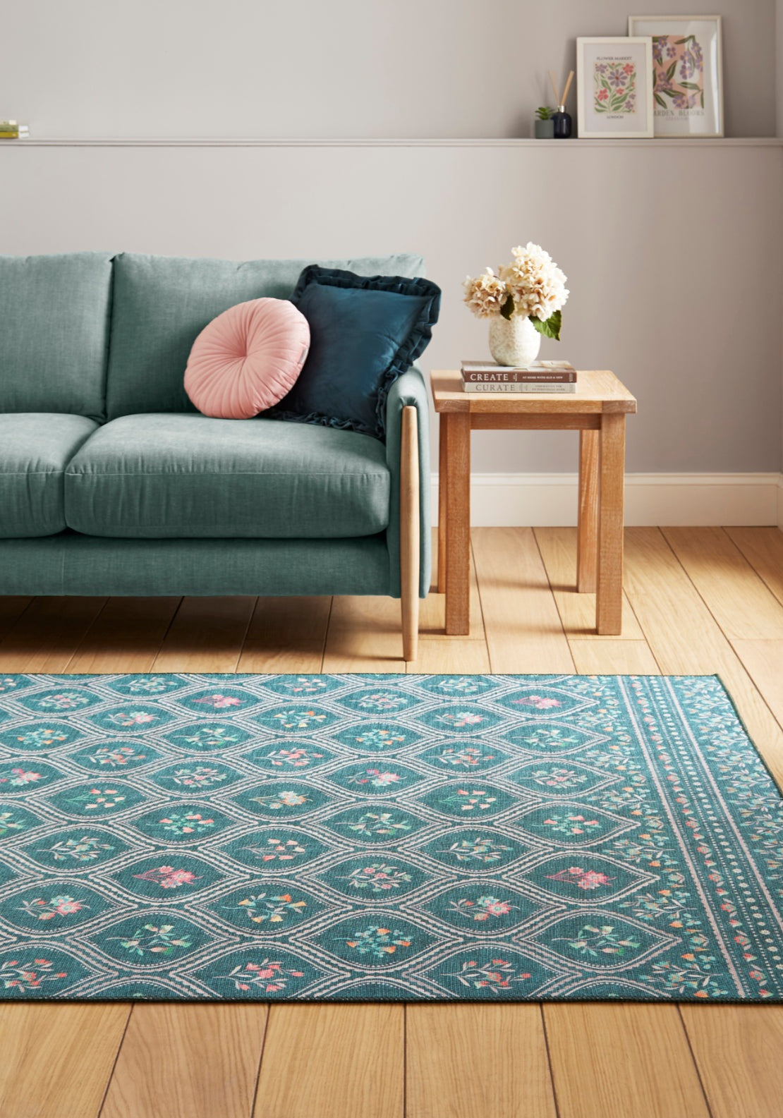 Catherine Lansfield Cameo Floral Rug - Green 2 Shaws Department Stores