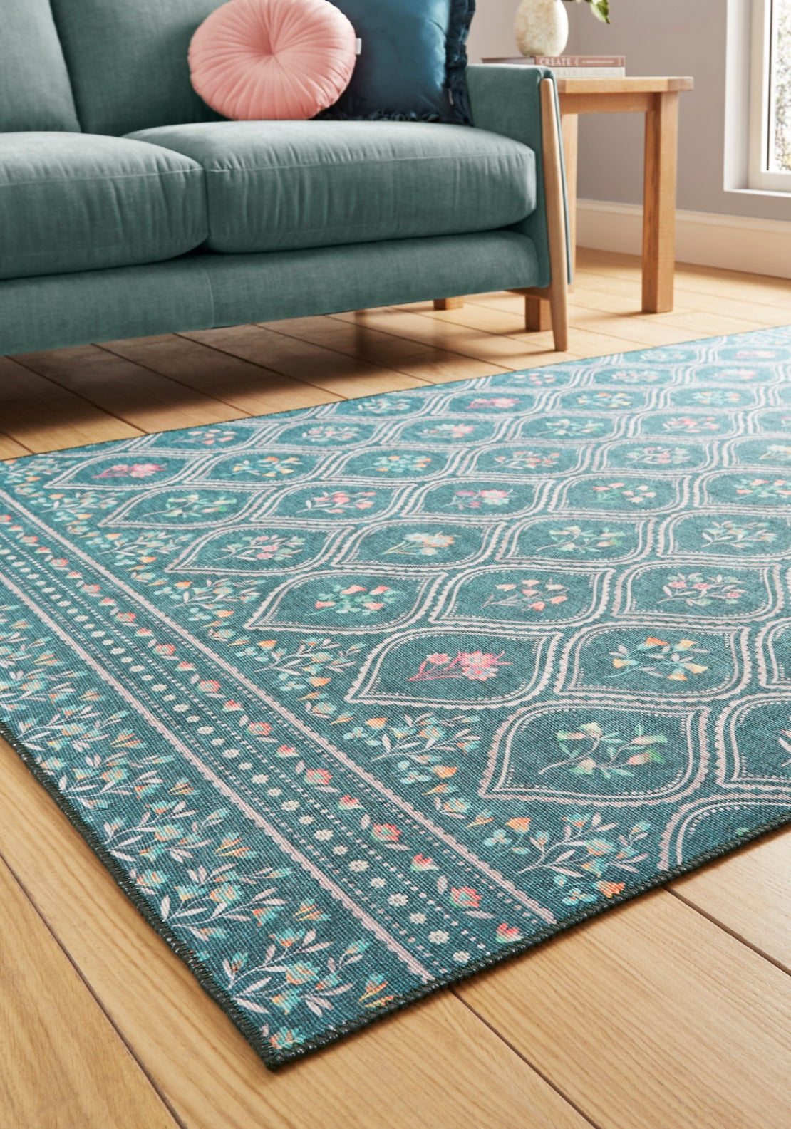 Catherine Lansfield Cameo Floral Rug - Green 3 Shaws Department Stores