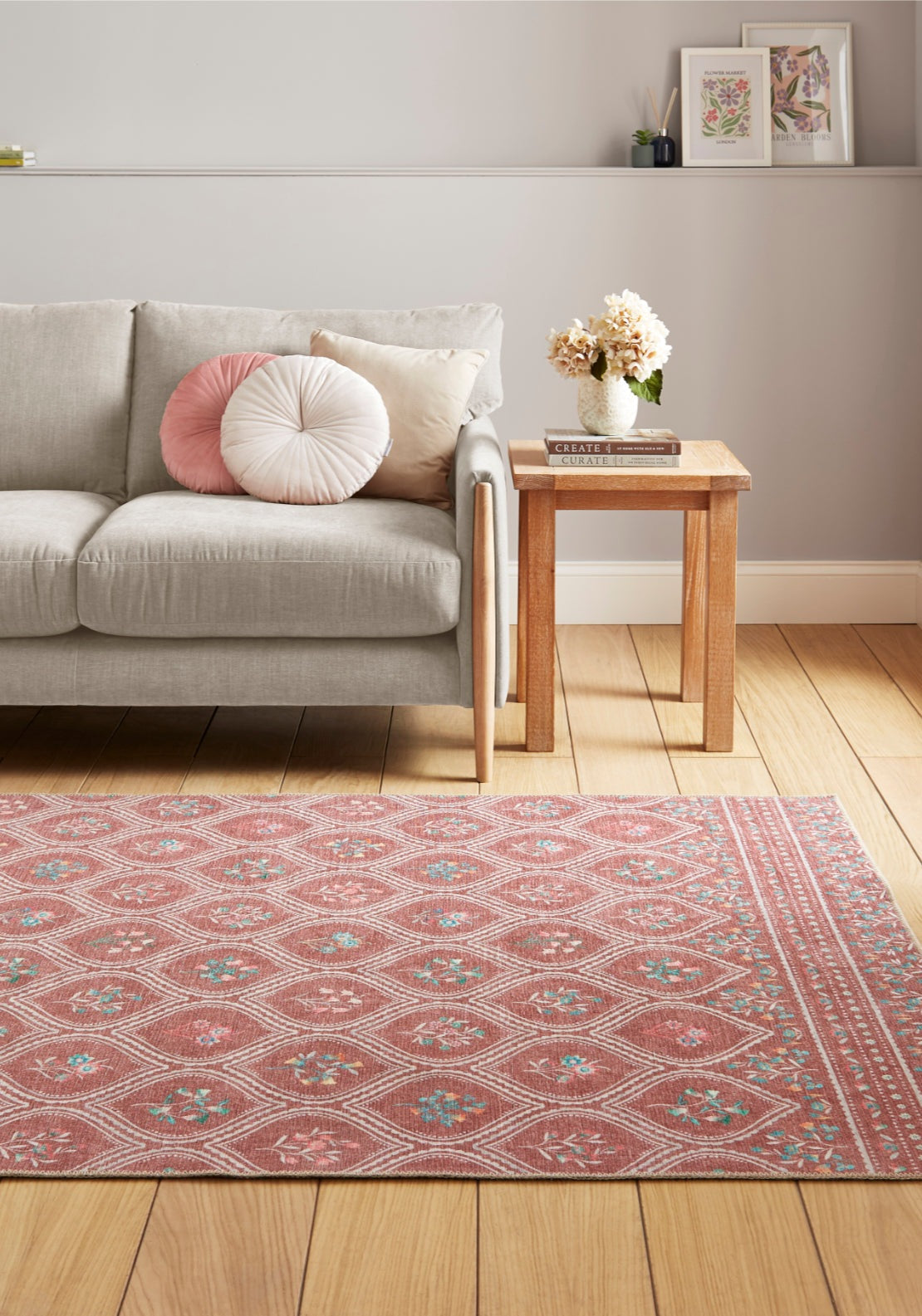 Catherine Lansfield Cameo Floral Rug - Blue 2 Shaws Department Stores