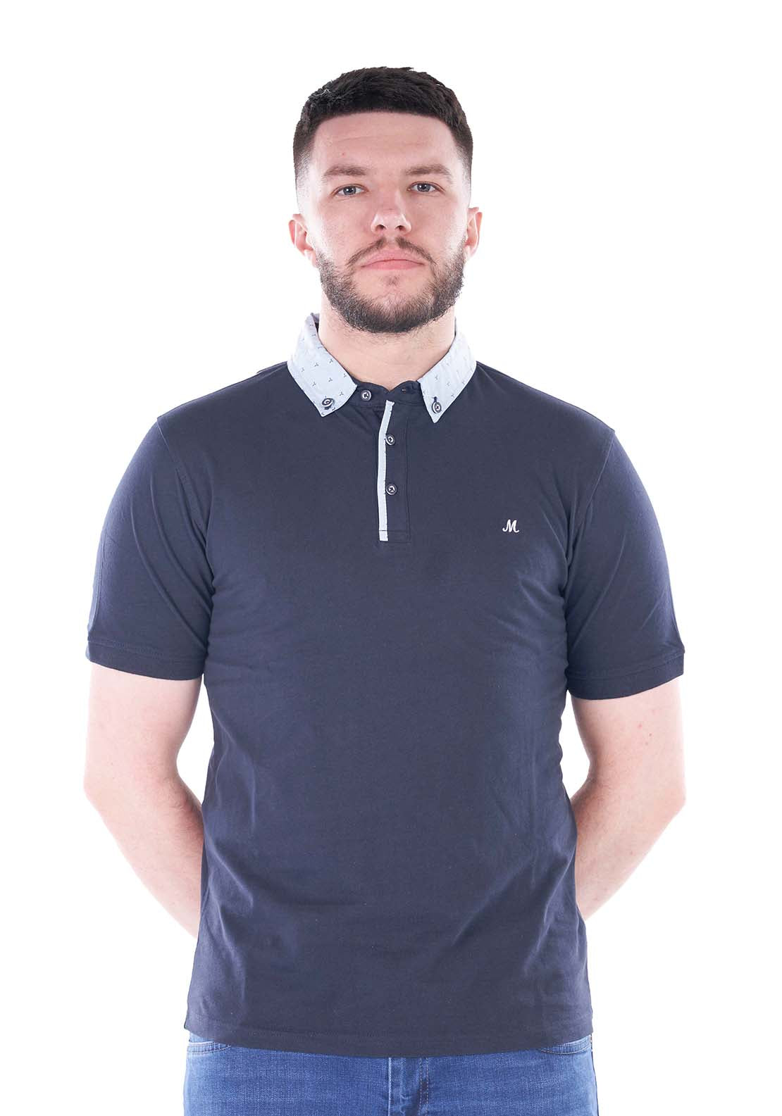 Mineral Chain Short Sleeve Polo - Navy 1 Shaws Department Stores
