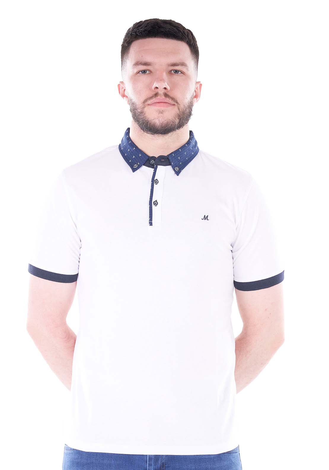 Mineral Chain Short Sleeve Polo - White 1 Shaws Department Stores