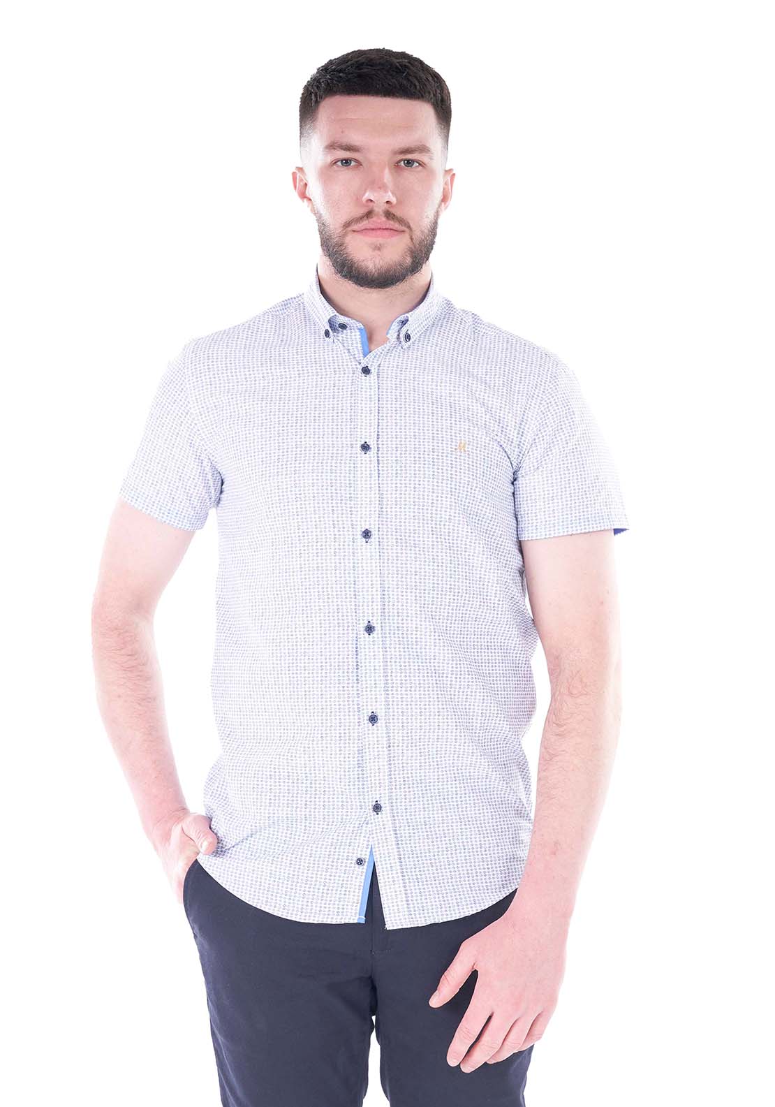 Mineral Chat Short Sleeve Shirt - White / Blue 1 Shaws Department Stores