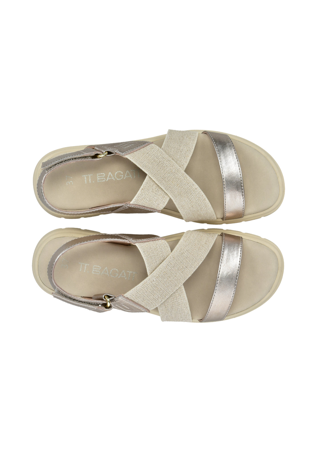 Bagatt Flat Strappy Sandal - Metallic/beige 6 Shaws Department Stores
