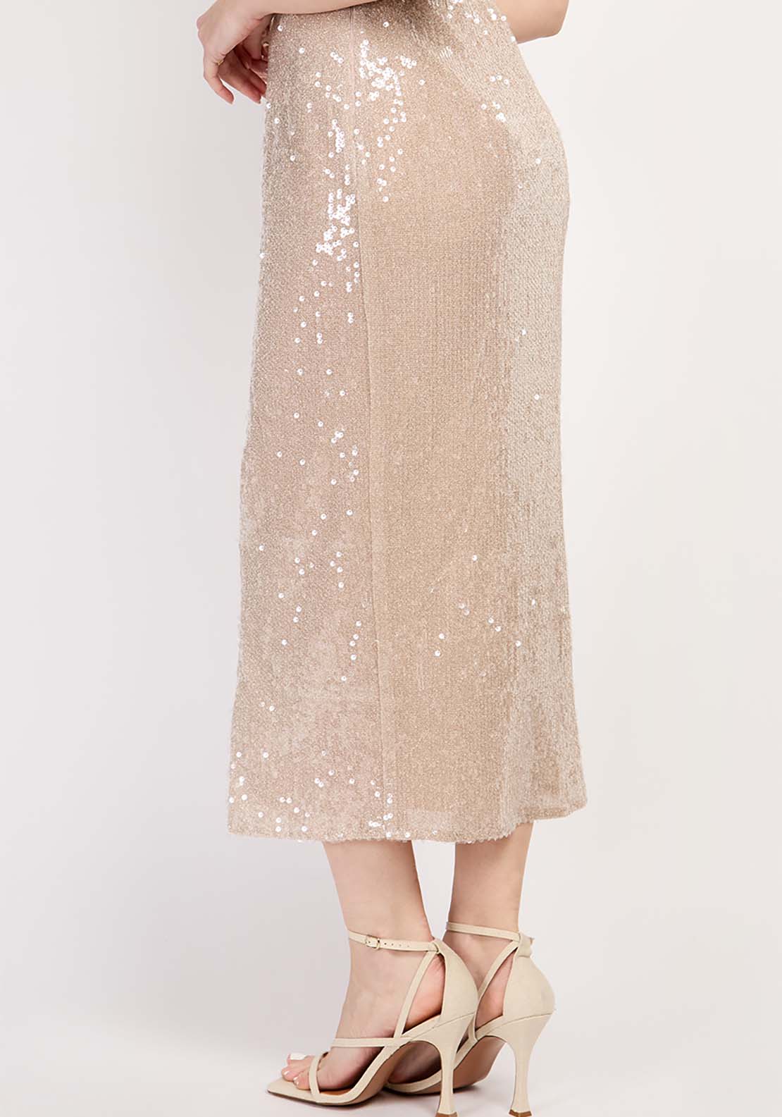 Little Mistress Nude Sequin Midaxi Skirt - Cream 4 Shaws Department Stores