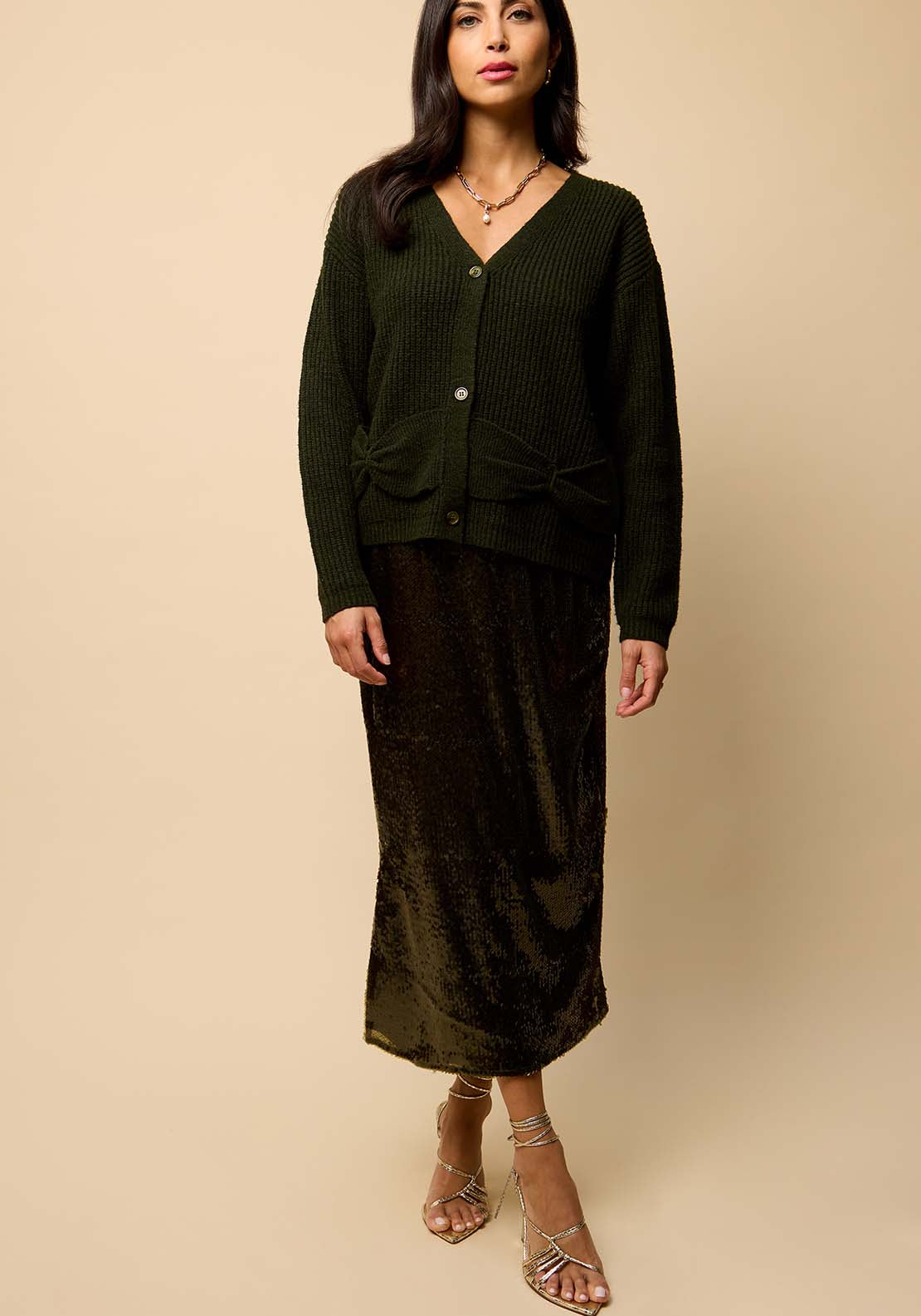 Sequin Midi Skirt - Olive Sequin
