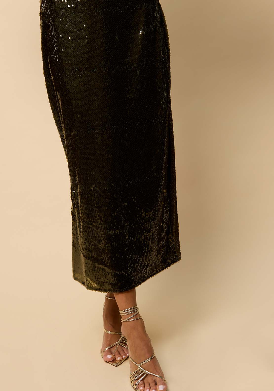 Sequin Midi Skirt - Olive Sequin