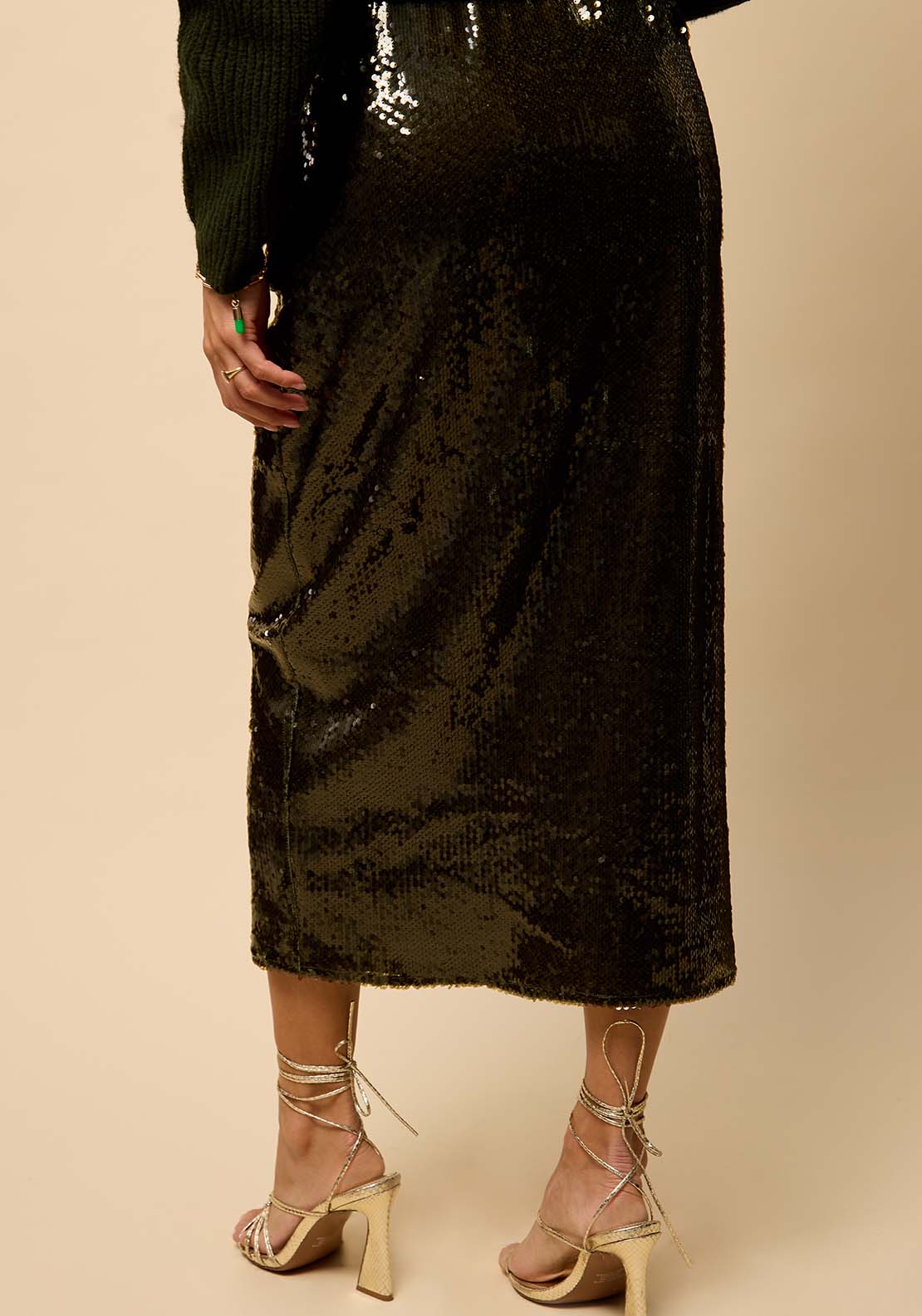 Sequin Midi Skirt - Olive Sequin
