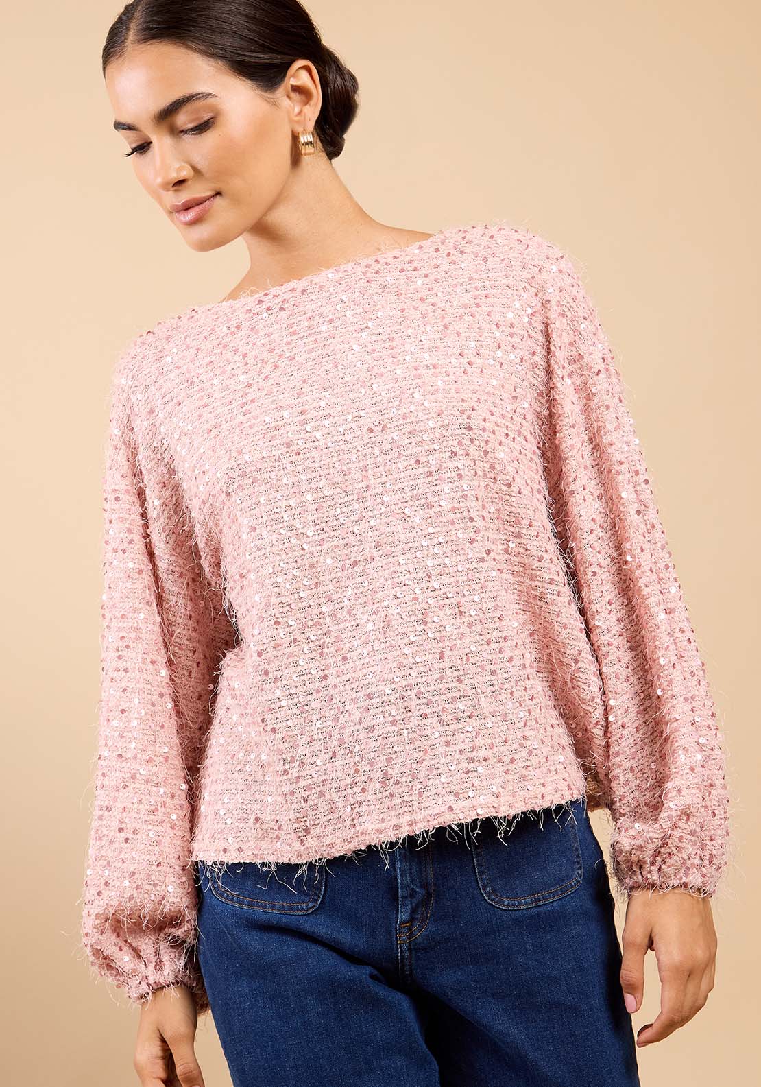 Sequin Eyelash Jumper - Pink