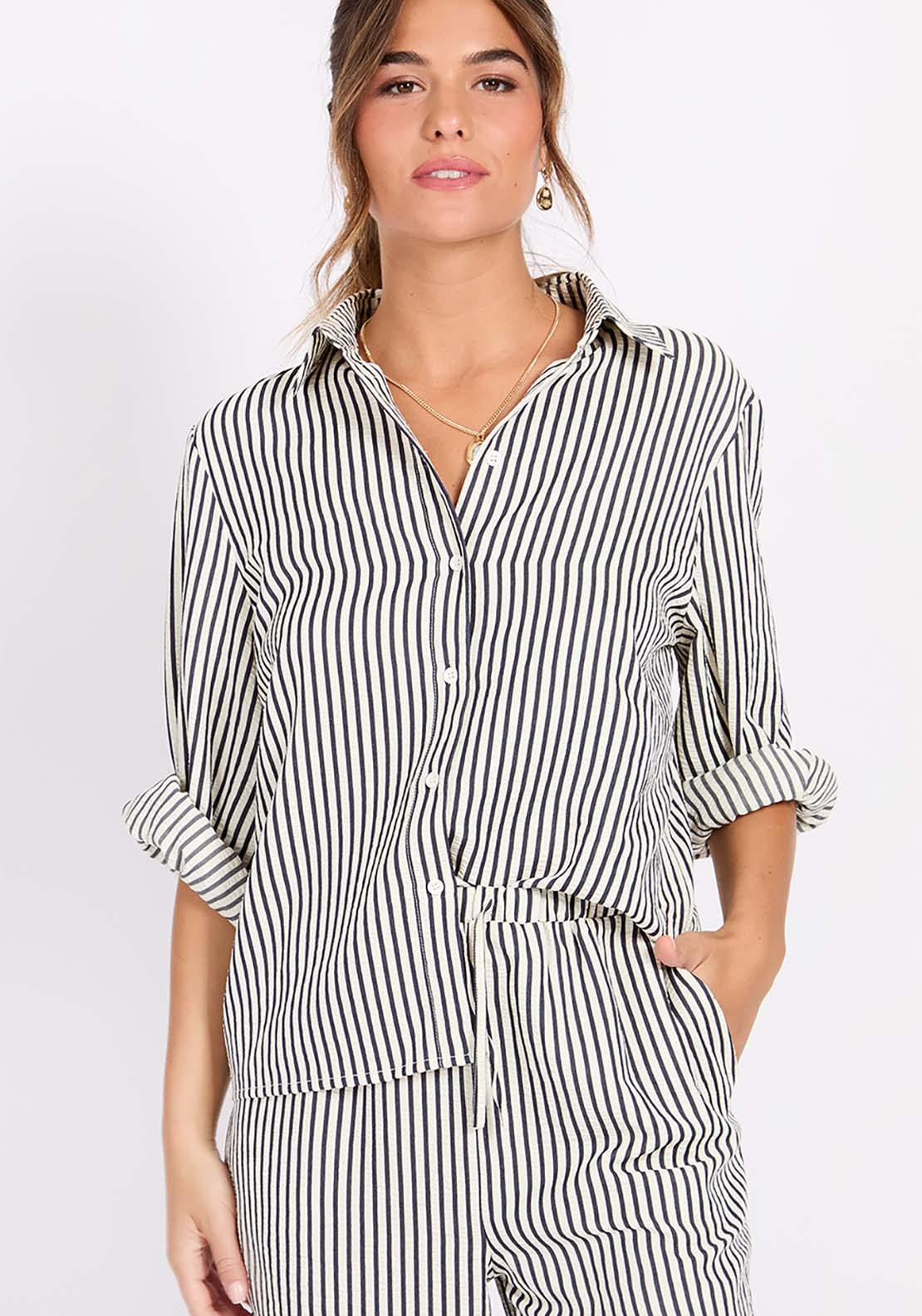 Little Mistress Striped Shirt - Black And Cream 1 Shaws Department Stores