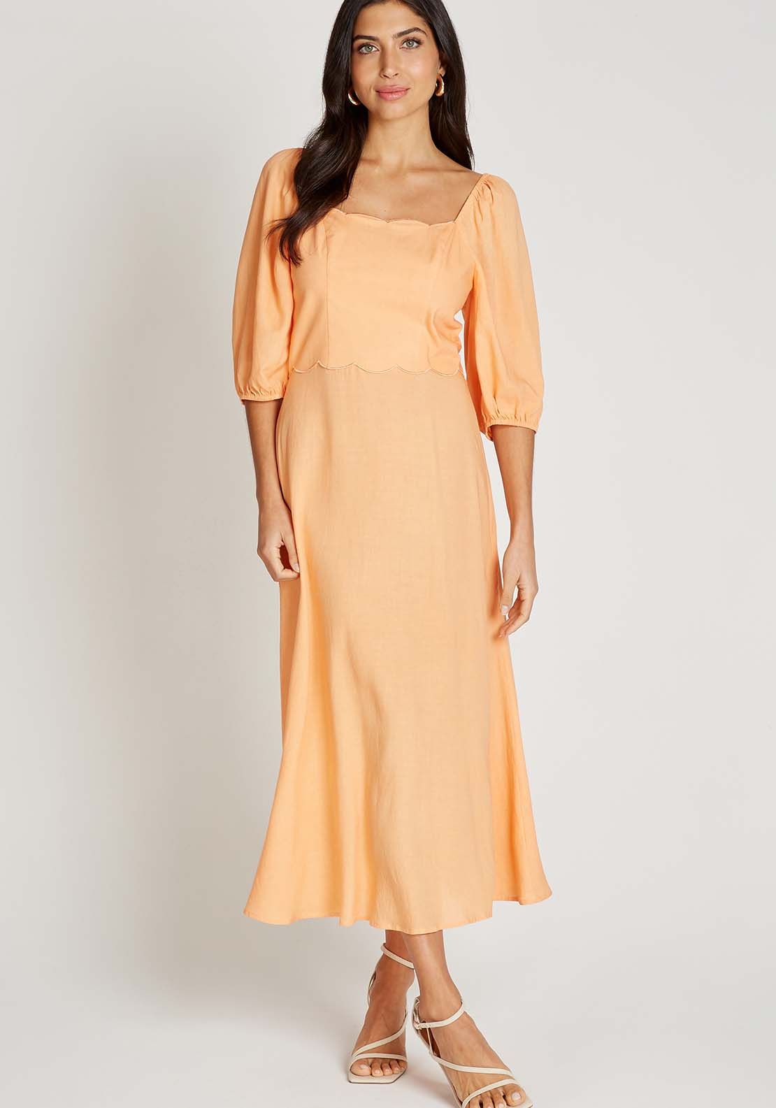 Little Mistress Orange Midi Dress With Linen - Orange 1 Shaws Department Stores