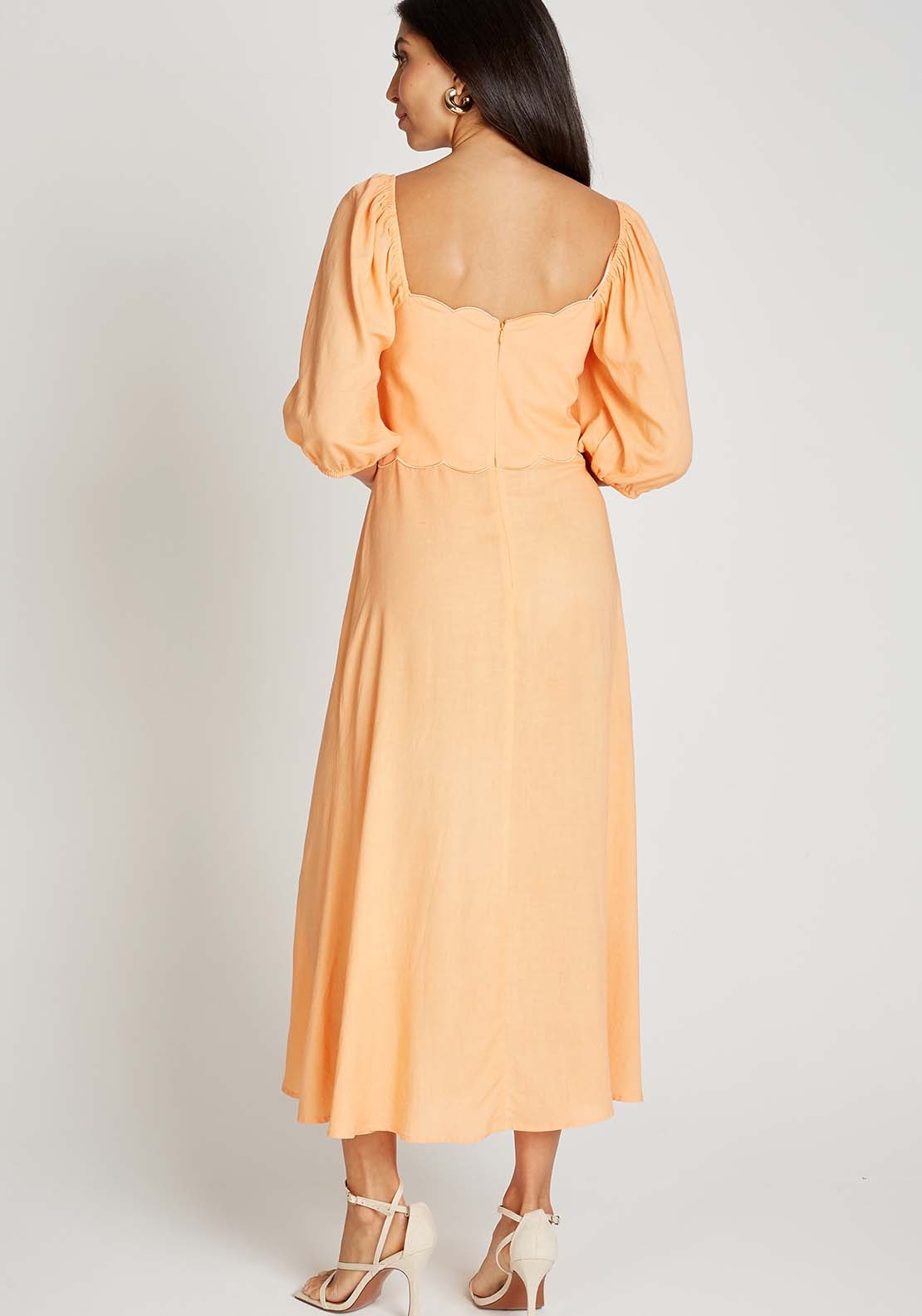 Little Mistress Orange Midi Dress With Linen - Orange 2 Shaws Department Stores