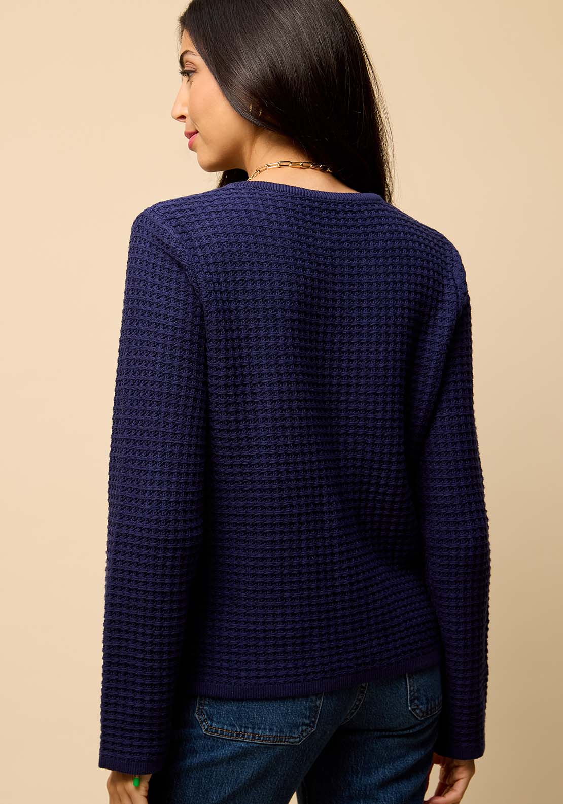 Knitted Bow Pocket Detail Cardigan - Blue