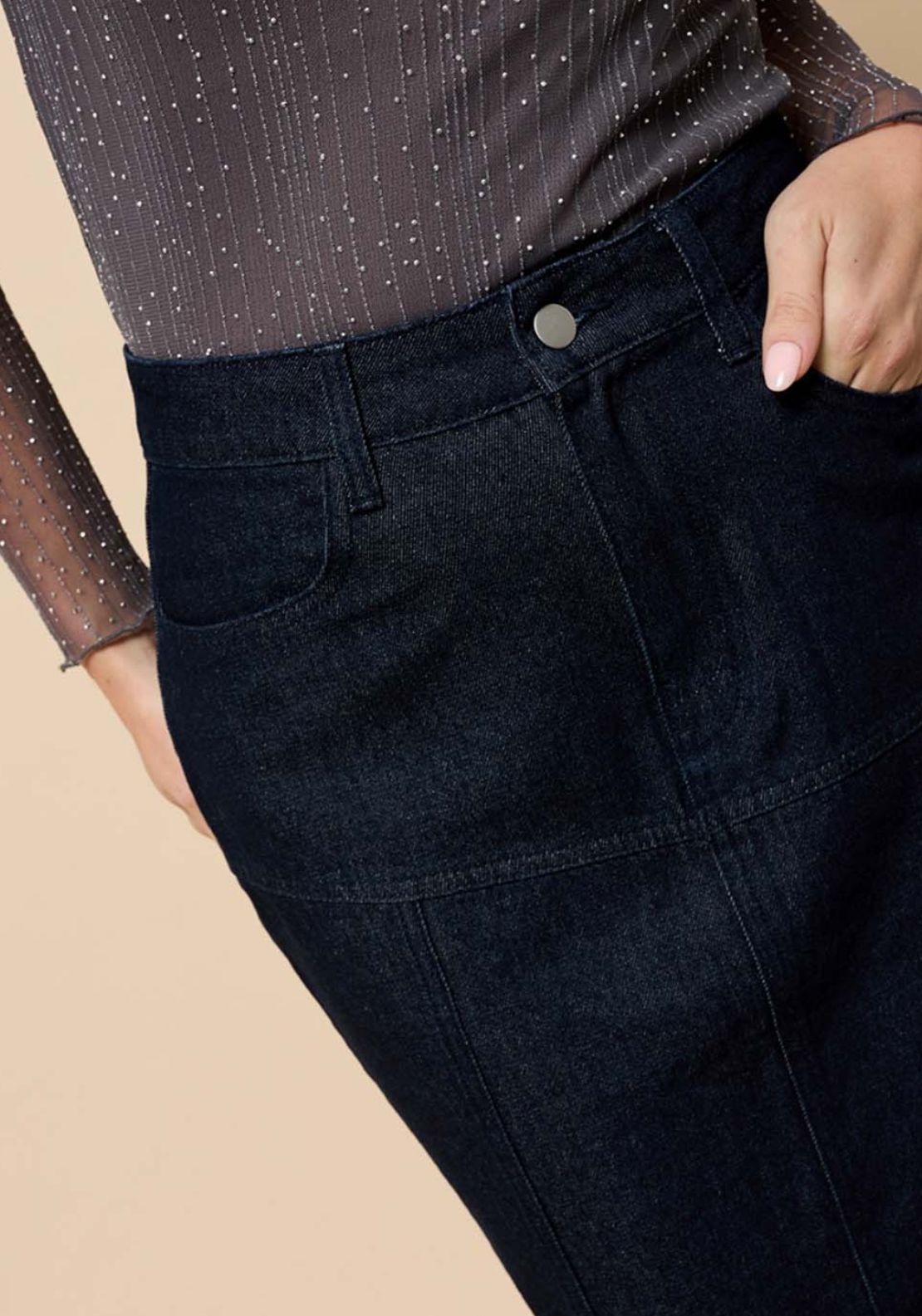 Little Mistress Denim Midi Skirt - Blue 3 Shaws Department Stores