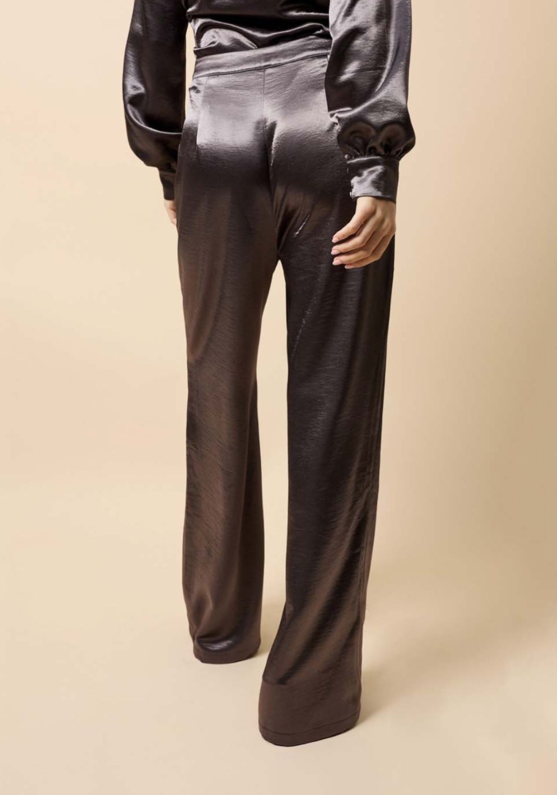 Little Mistress Satin Wide Leg Trousers - Silver Grey 2 Shaws Department Stores