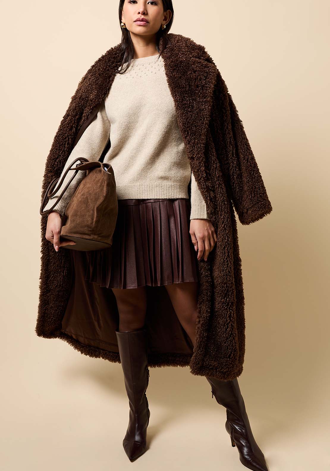 Faux Fur Coat - Brown