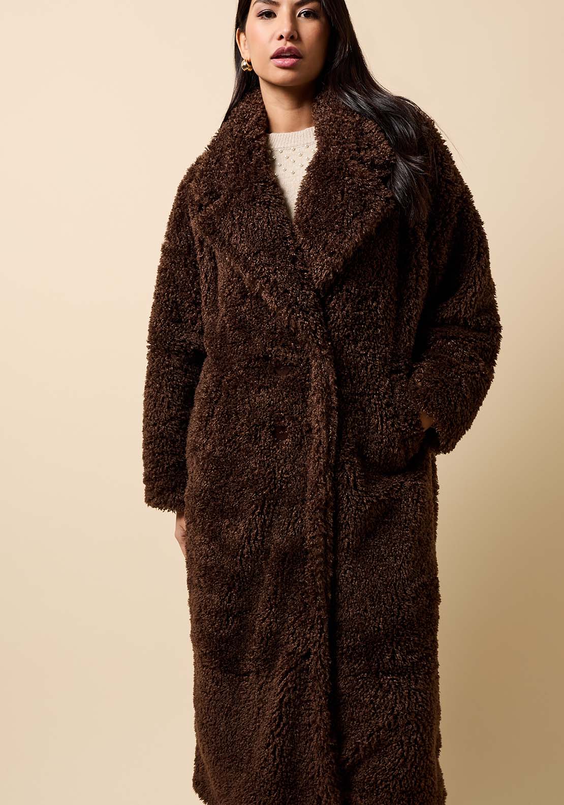 Faux Fur Coat - Brown
