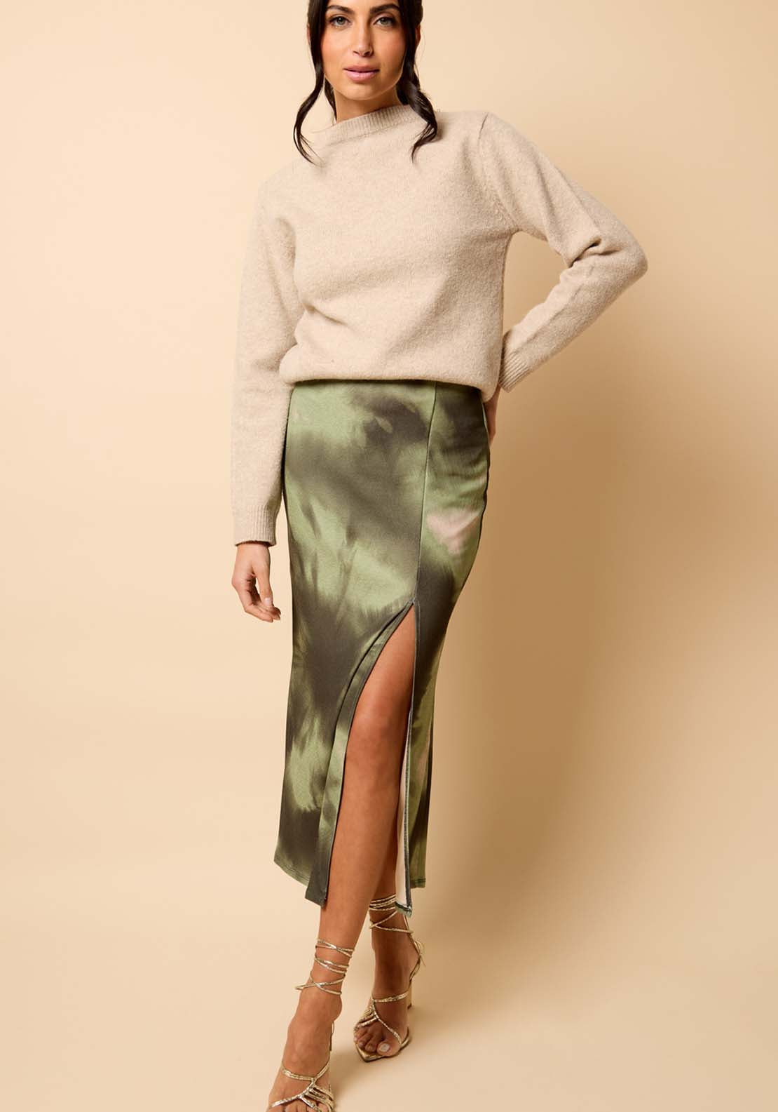Print Midi Skirt - Olive Green Print