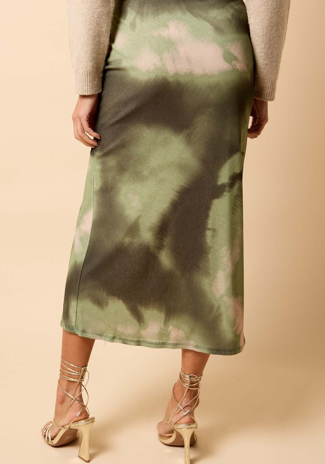 Print Midi Skirt - Olive Green Print