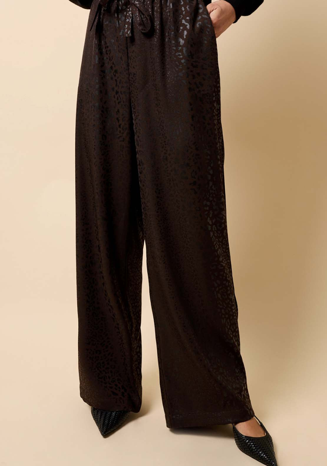 Animal Texture Satin Wide Leg Trousers - Brown