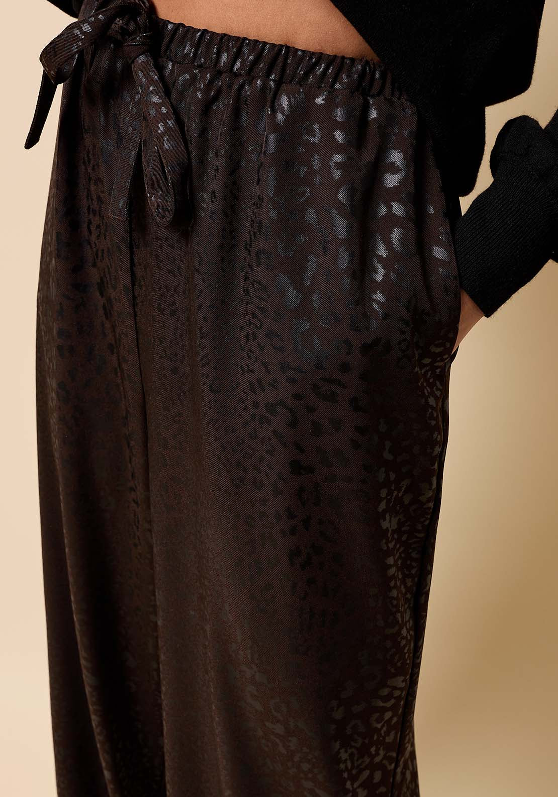 Animal Texture Satin Wide Leg Trousers - Brown