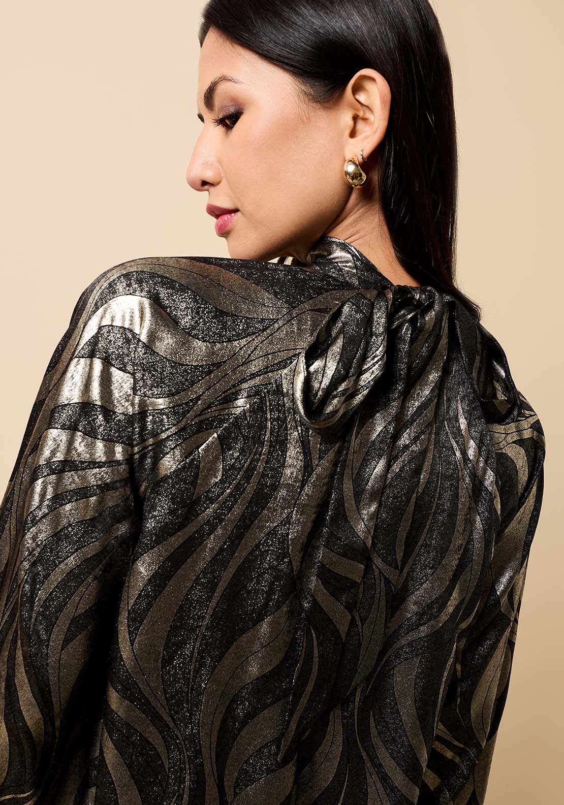 Foil Print Mini Dress - Bronze