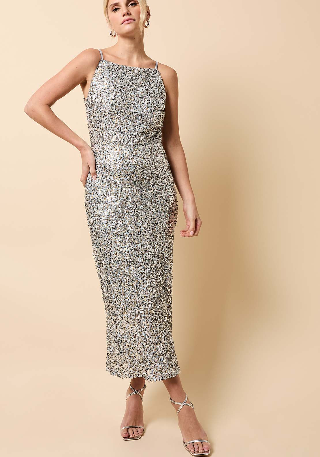 Sequin Midi Dress - Silver
