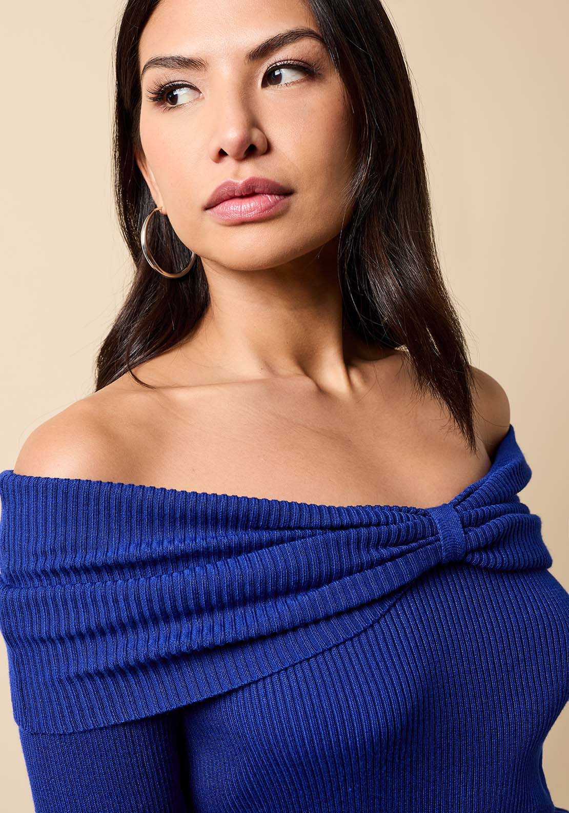 Knot Detail Bardot Jumper - Blue