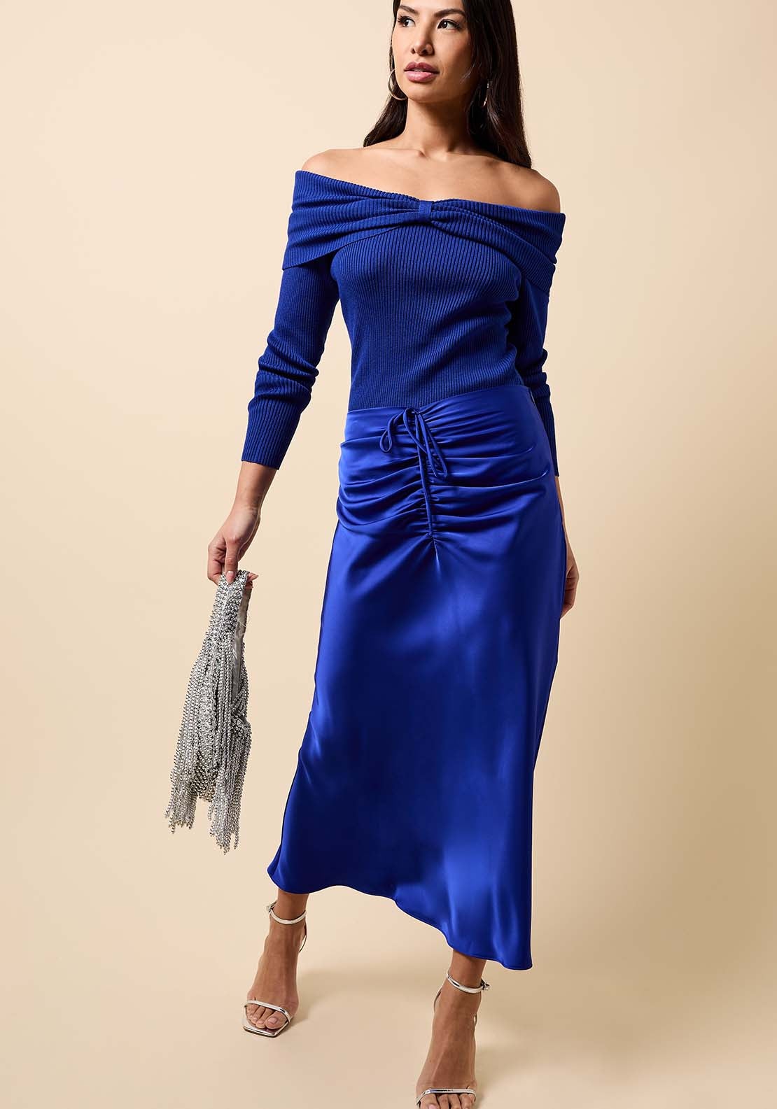 Knot Detail Bardot Jumper - Blue