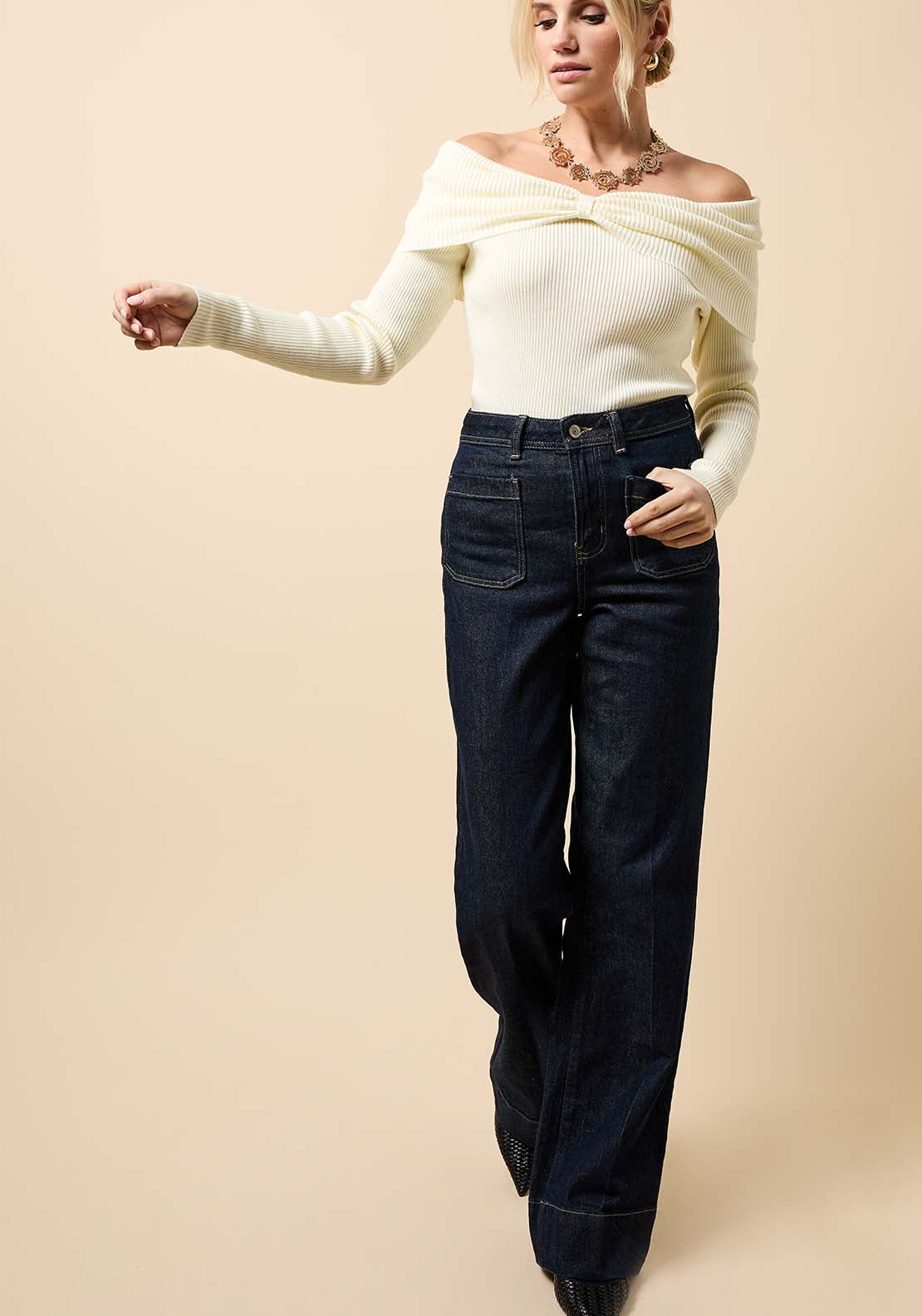 Knot Detail Bardot Jumper - White