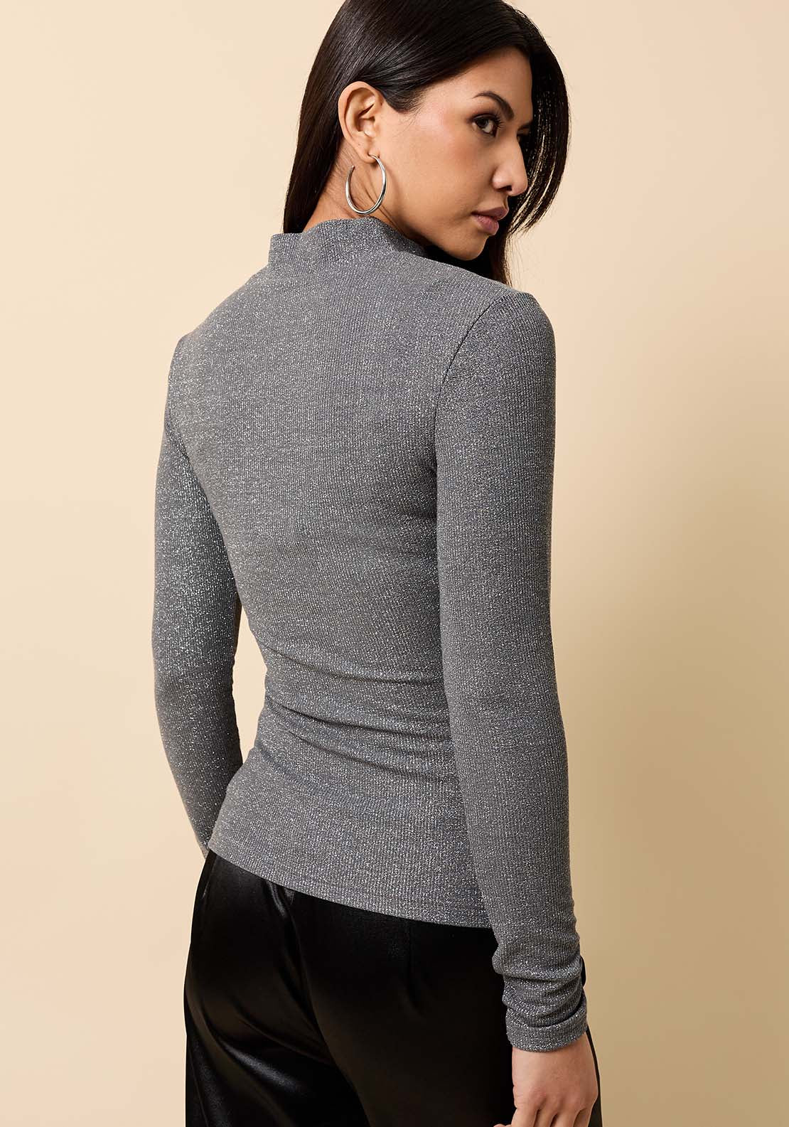 Shimmer High Neck Top - Grey