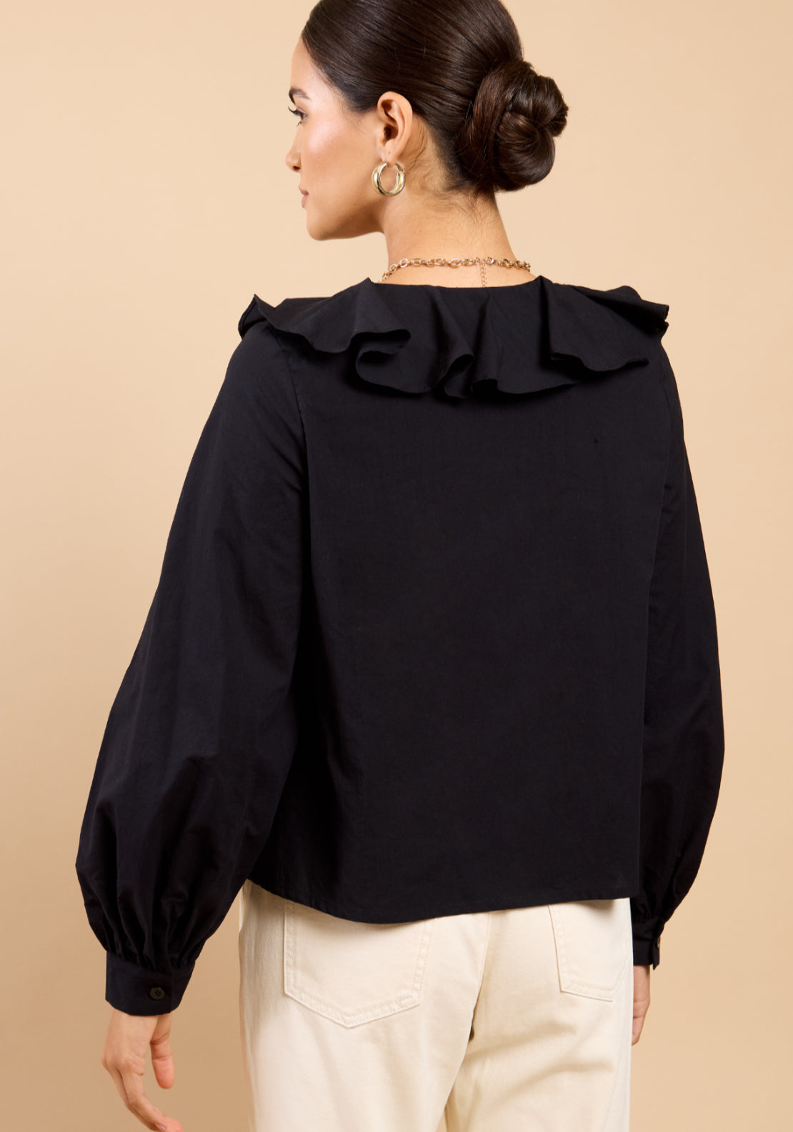 Cléa Embroidered Frill Top - Black