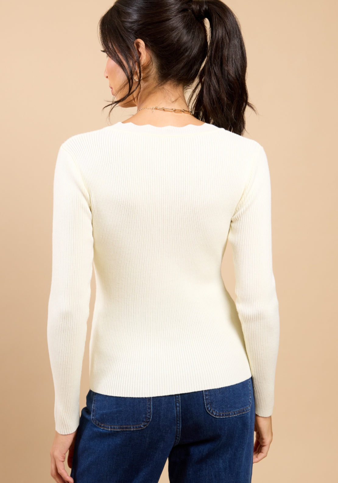 Floréal Scallop Knit Cardigan - Cream