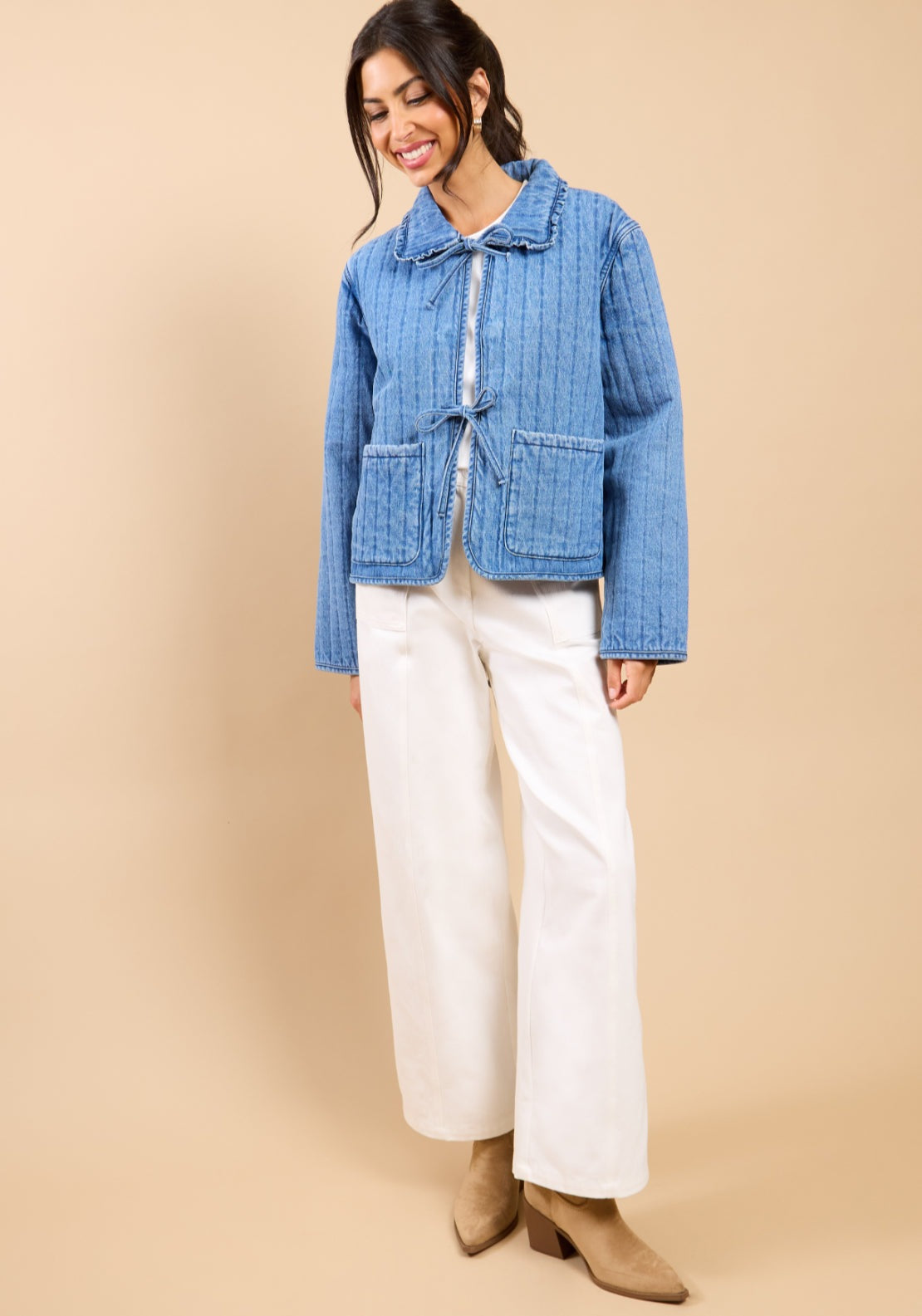 Rafaela Quilted Tie Detail Jacket - Denim